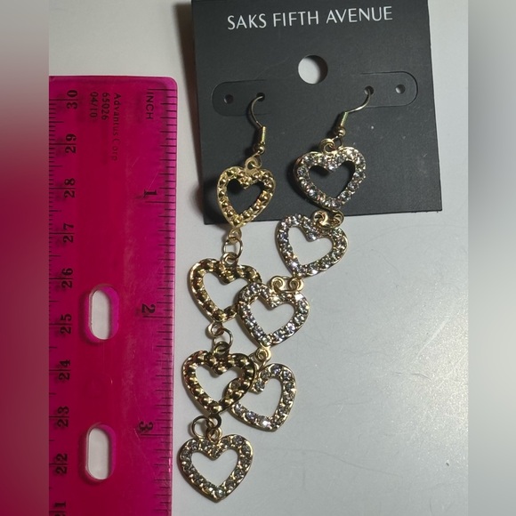 Saks Fifth Avenue Silver Tone 4 Dangling Heart  Pave Crystal Hook Earrings - Picture 6 of 6